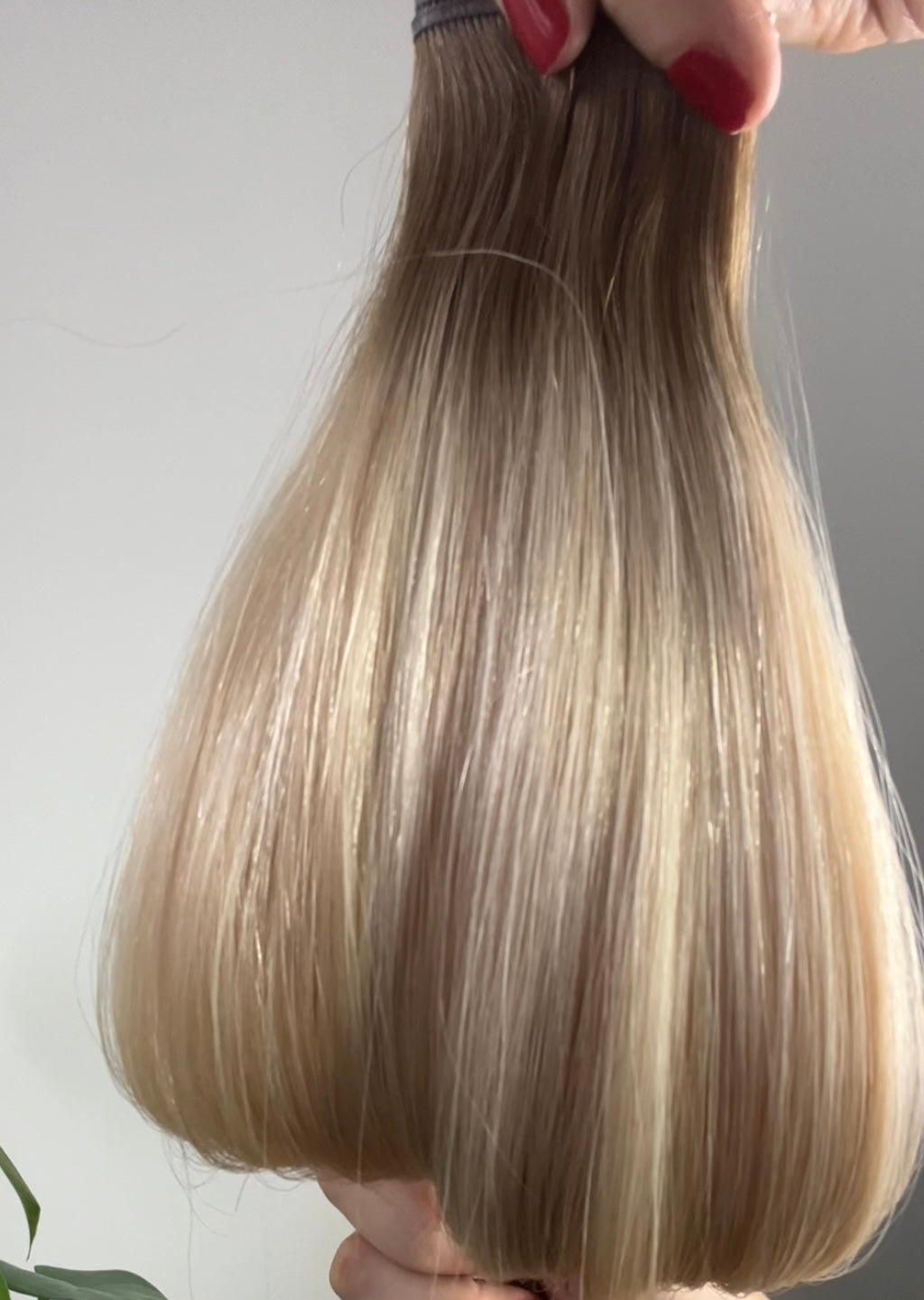 Creamy blend dimensional blonde microweft hair extensions by Harlow Hair