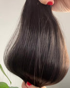 Coffee Bean rich deep brunette microweft hair extensions by Harlow Hair
