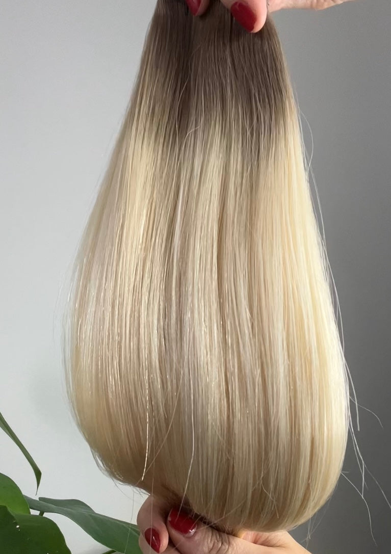 Cold Foam rooted icy blonde hair extensions by Harlow Hair