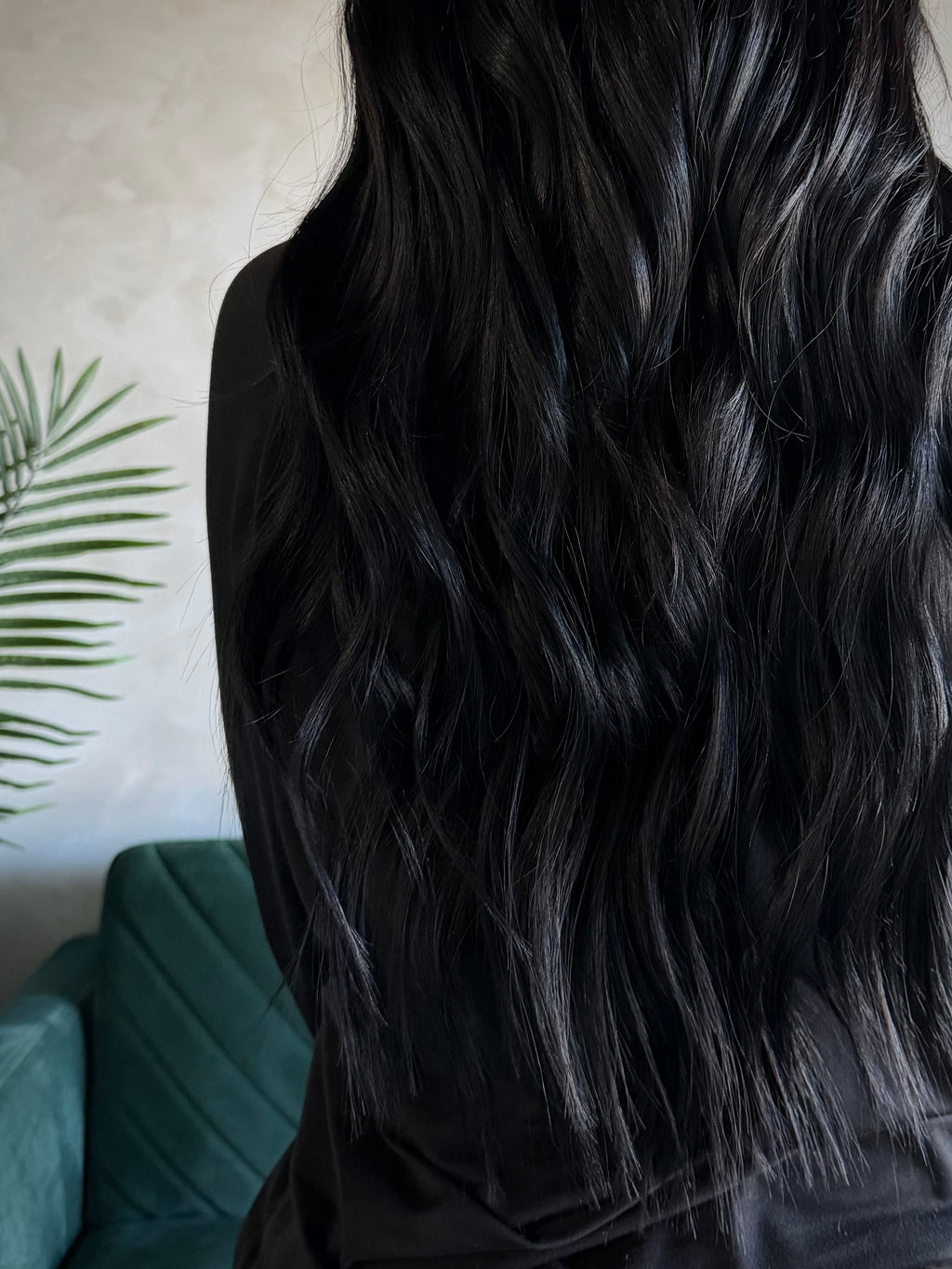 Espresso jet black hair extensions installed
