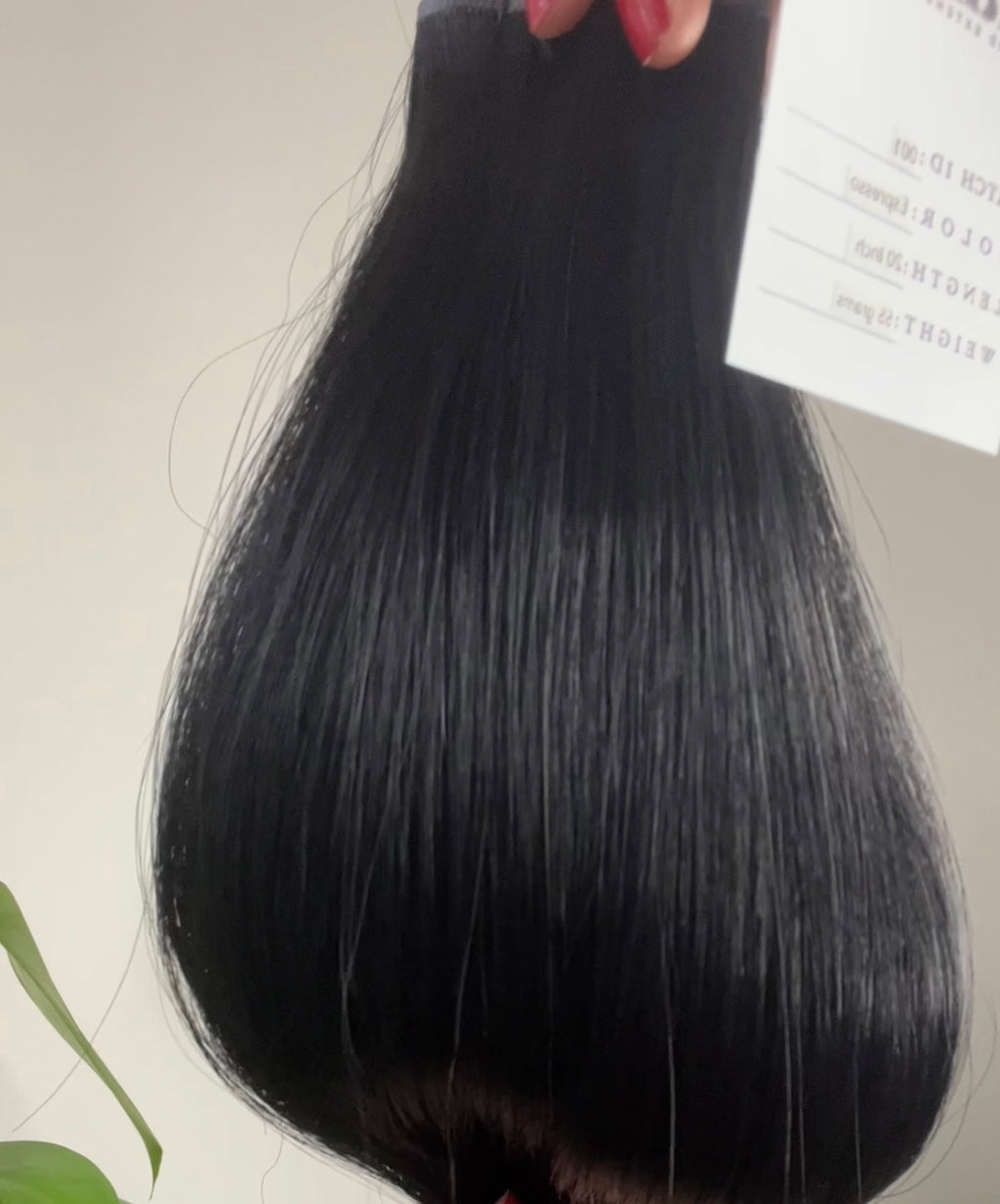 Espresso jet black microweft hair extensions by Harlow Hair