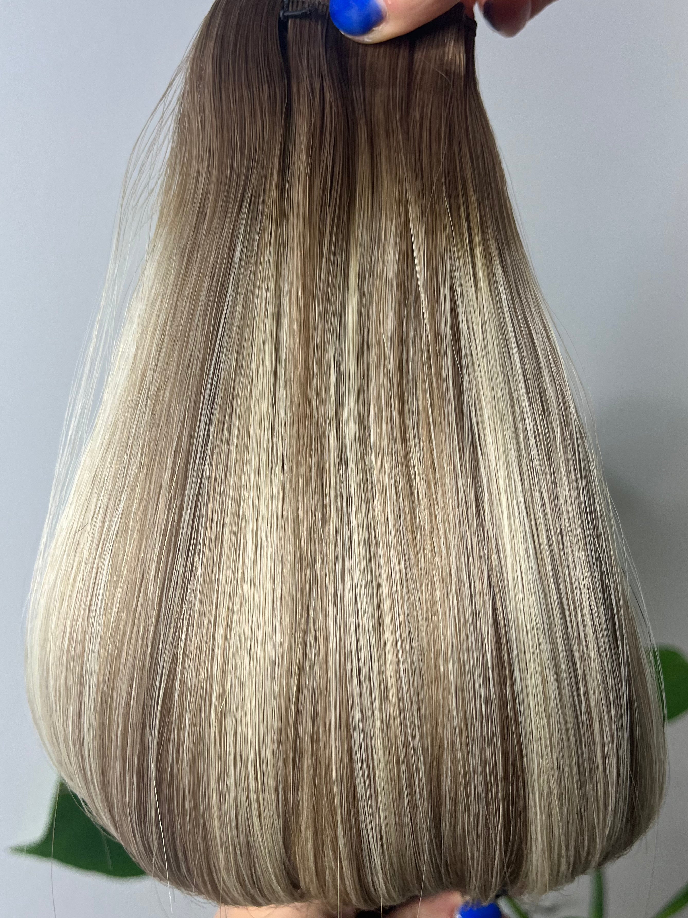 Iced Mocha dimensional blonde microweft hair extensions by Harlow Hair