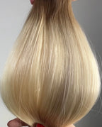 London Fog warm rooted blonde hair extensions by Harlow Hair