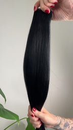 Espresso jet black microweft hair extensions by Harlow Hair
